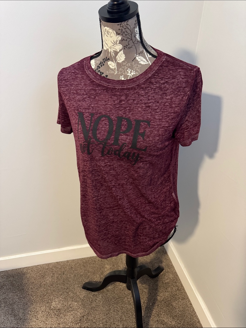 Maurices Marbled Burgundy Graphic Tee - "NOPE Not Today"